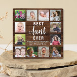 Placa Expositora Mejor Tía De Collage de fotos Rústico De Madera Os<br><div class="desc">Crea tu propia placa de collage de fotos con 12 de tus fotos favoritas en un fondo de textura de madera. Personaliza con fotos familiares . Hace un tesoro obsequio por mantener a la tía favorita por el cumpleaños,  las vacaciones y el día del padre.</div>