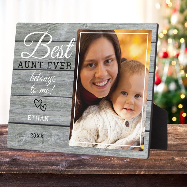 Placa Expositora Mejor Tía Regalo Foto Rustic Grey Wood (Best Aunt Ever Gift Photo Rustic Gray Wood Plaque
)