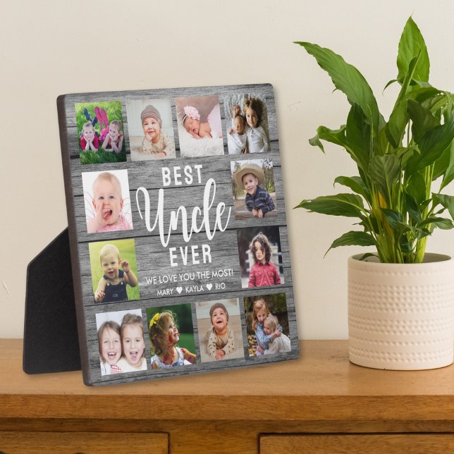 Placa Expositora Mejor Tío Gray Wood 12 Collage de fotos (Best Uncle Ever Gray Wood 12 Photo Collage Plaque - Uncle Gift from Neice or nephew)