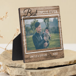 Placa Expositora Mejor Tío Personalizado Foto Rustic Brown Wood