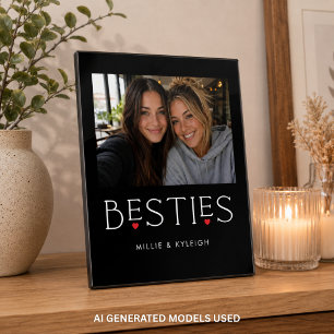 Placa Expositora Mejores Amigas Corazón Tipografía Foto Negra