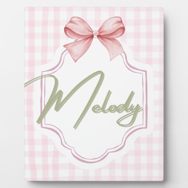 Placa Expositora Melody Baby Nursery Bow&Gingham personalizado (Frente)