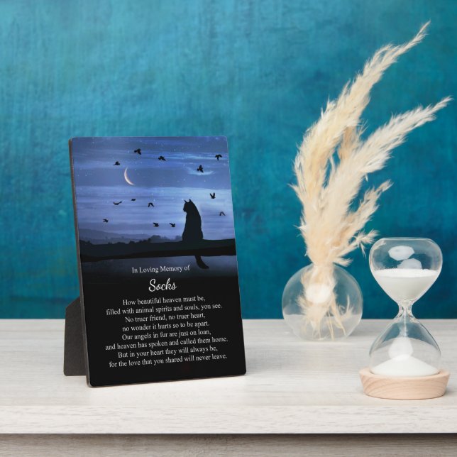 Placa Expositora Memorial Cat Custom Name Spiritual Heaven Poema (Lado)