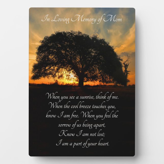 Placa Expositora Memorial con poema espiritual y roble (Frente)