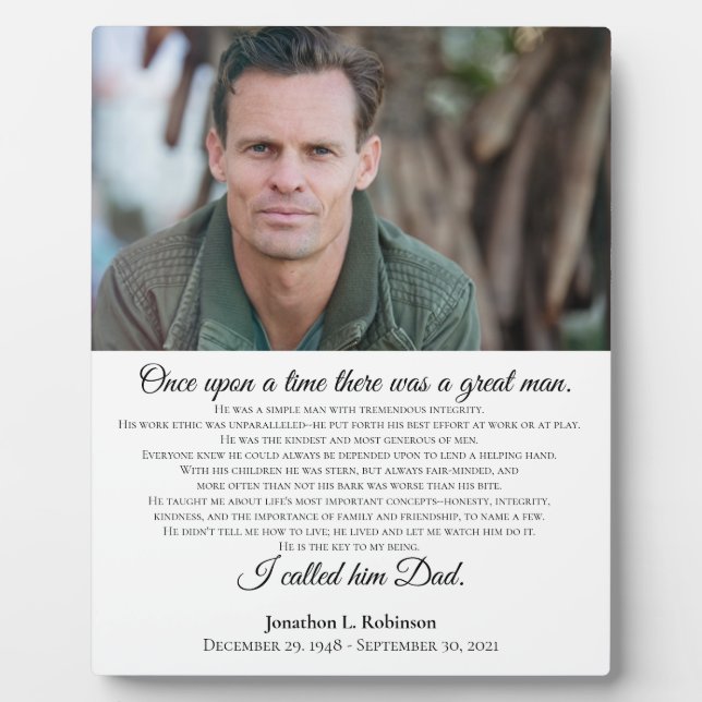 Placa Expositora Memorial de Bereavement para el padre que llamé pa (Frente)