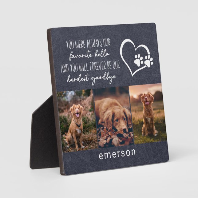 Placa Expositora Memorial de Perro Mascota Collar de Cuero Azul Fot (Anverso)