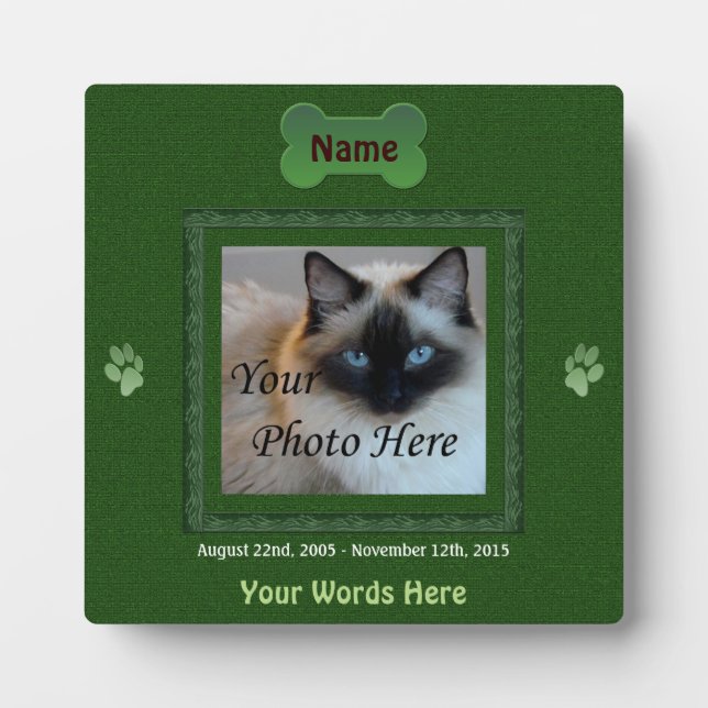Placa Expositora Memorial de Perro o Gato Elegante Verde (Frente)