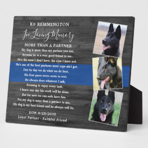 Placa Expositora Memorial de Perro Policía Personalizar Oficial K9 