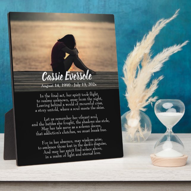 Placa Expositora Memorial de poema de adicción con foto de tabletop (Lado)
