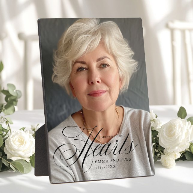 Placa Expositora Memorial Fotográfico Funeral "Por Siempre en Nuest ("Forever in Our Hearts" Photo Funeral Memorial Plaque)