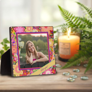 Placa Expositora Mensaje de amor personalizado con foto rosa floral