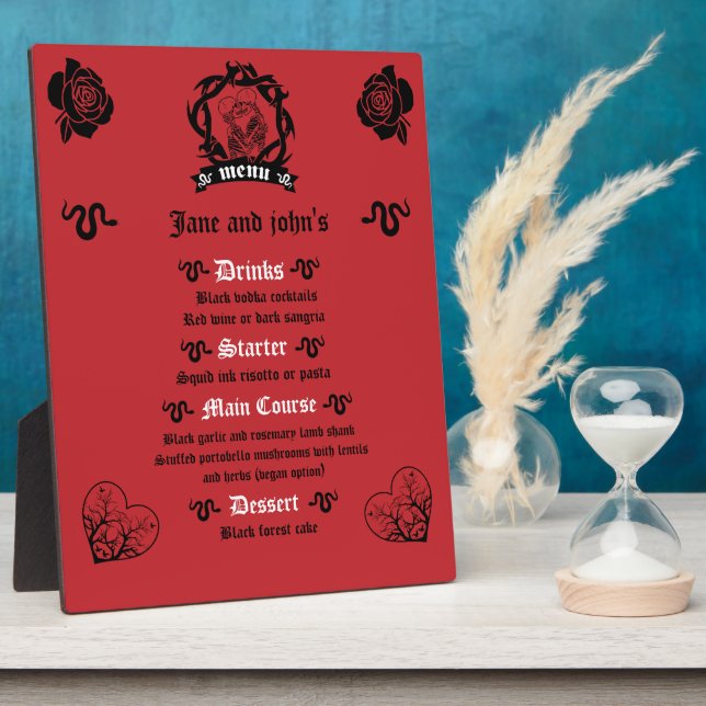 Placa Expositora Menú de Boda de Romance Oscuro Gótico (Lado)