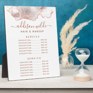 Placa Expositora Menú de precio de oro Rosa de Agate de Mármol Blan