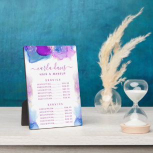 Placa Expositora Menú de precio de tinta azul púrpura de la escritu