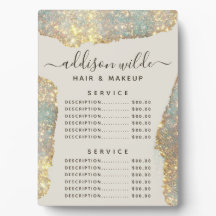 Menú de precios de Glitter con fuente holográfica