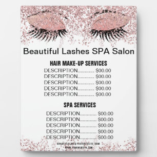 Placa Expositora Menú de precios de SPA de Pestañas Hermosas con Br