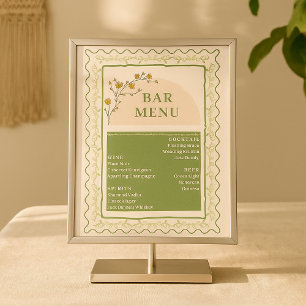 Placa Expositora Menú Vintage Green & Cream Floral Bar Bebe