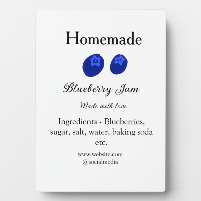 Placa Expositora Mermelada casera de arándano azul hecha con amor a (Frente)
