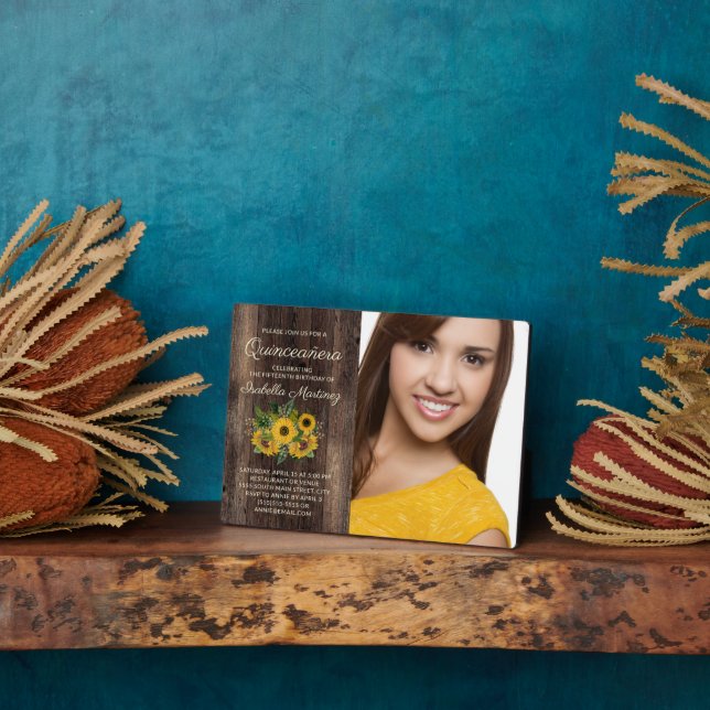 Placa Expositora Mesa de girasoles rústicos de madera de granero pa (Lado)