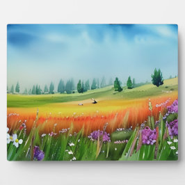 Placa Expositora Mesa de pradera con acuarela escénica