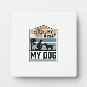 Placa Expositora Mi Corazón Mi Perro Grabado Vintage Diseño Amante 