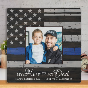 Placa Expositora Mi héroe, mi papá, oficial de policía, foto del Dí
