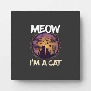 Placa Expositora Miau Soy Gato Noche de Halloween Bruja Calabaza_1
