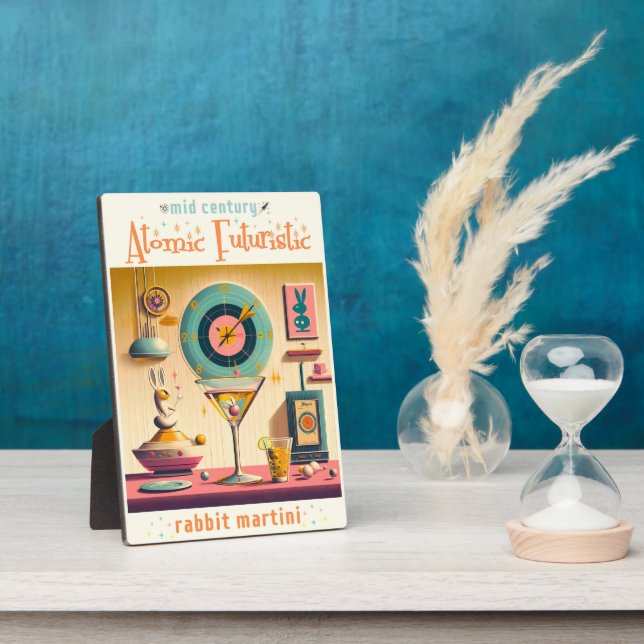 Placa Expositora Mid Century Atómico Futurista Conejo Martini (Lado)