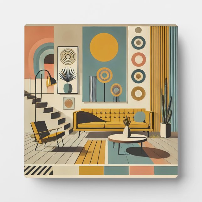 Placa Expositora Mid Century Interior Design Desert Livingroom (Frente)