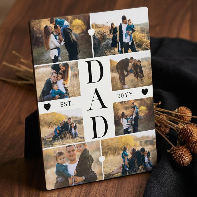 Placa Expositora Minimal Best Dad Ever Gift Custom Photo Collage (Minimal Best Dad Ever Gift Custom Photo Collage Plaque)