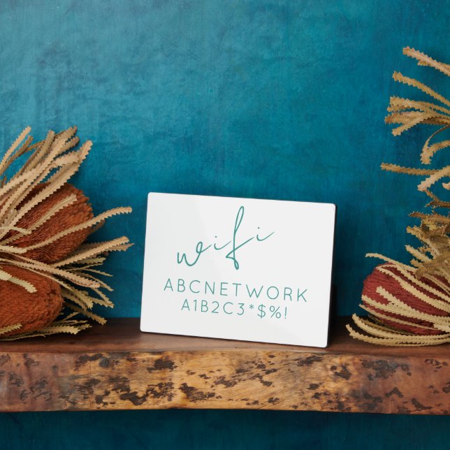 Placa Expositora Minimal Wifi Password Sign Turquoise (Lado)