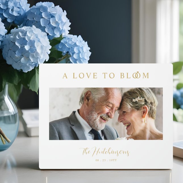 Placa Expositora Minimalist Romantic Wedding Anniversary Faux GoLD (Minimalist Romantic Wedding Anniversary in Faux Gold Photo Plaques for Welcome Guests or Decoration.)