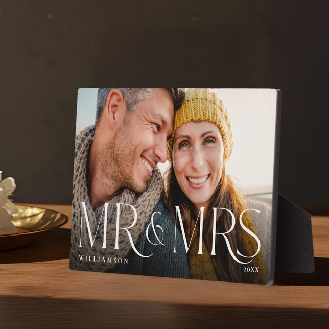 Placa Expositora Mínimo y moderno - Novedades Sr. y Sra. Couple Fot (Minimal & Modern Newlyweds Mr & Mrs Couple Photo Plaque)