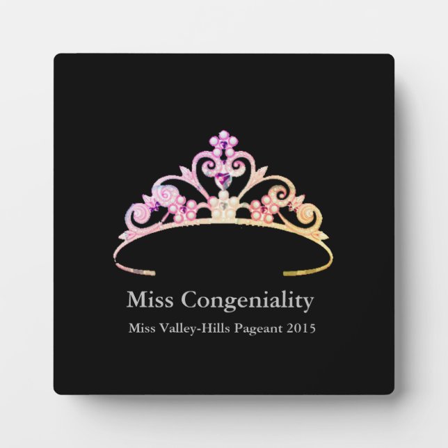 Placa Expositora Miss America Multi Pink Tiara Crown Awards Plaque (Frente)