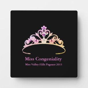 Placa Expositora Miss America Multi Pink Tiara Crown Awards Plaque