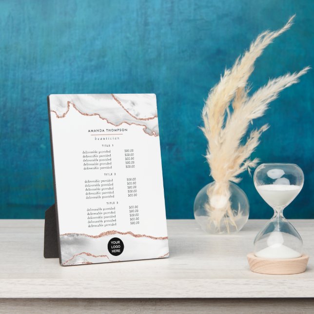 Placa Expositora Moda acuarela Blanco y Rosa Gold Agate Business (Lado)