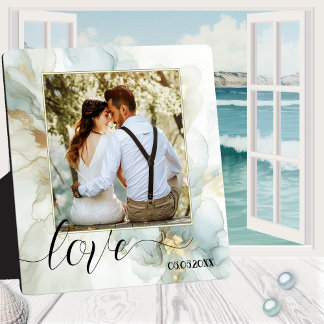 Placa Expositora Moda Boho Dusty Blue Gold Photo Plaque