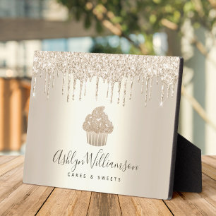 Placa Expositora Moda Oro Pastel de Purpurina Dritas Panadería Past