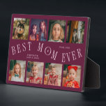Placa Expositora Modern 8 Photo Collage Best Mom Ever Cranberry<br><div class="desc">Modern and minimal mother's day photo keepsake plaque featuring 8 photos with a curvy typography text that says "best mom ever." The color is cranberry.</div>