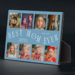 Placa Expositora Modern 8 Photo Collage Best Mom Ever Denim Blue<br><div class="desc">Modern and minimal mother's day photo keepsake plaque featuring 8 photos with a curvy typography text that says "best mom ever." The color is denim blue.</div>