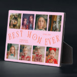Placa Expositora Modern 8 Photo Collage Best Mom Ever Orange Pink<br><div class="desc">Modern and minimal mother's day photo keepsake plaque featuring 8 photos with a curvy typography text that says "best mom ever." The color is orange and pink.</div>
