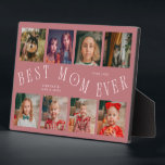 Placa Expositora Modern 8 Photo Collage Best Mom Ever Pink<br><div class="desc">Modern and minimal mother's day photo keepsake plaque featuring 8 photos with a curvy typography text that says "best mom ever." The color is pink.</div>