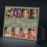 Placa Expositora Modern 8 Photo Collage Best Mom Ever Sage Green<br><div class="desc">Modern and minimal mother's day photo keepsake plaque featuring 8 photos with a curvy typography text that says "best mom ever." The color is sage green.</div>