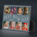 Placa Expositora Modern 8 Photo Collage Best Mom Ever Slate Blue<br><div class="desc">Modern and minimal mother's day photo keepsake plaque featuring 8 photos with a curvy typography text that says "best mom ever." The color is slate blue.</div>