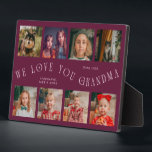 Placa Expositora Modern 8 Photo Grid Love You Grandma Cranberry<br><div class="desc">Modern and minimal keepsake photo plaque to gift it to a grandmother featuring 8 photos with a curvy typography text that says "we love you grandma." The color is cranberry.</div>