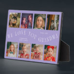 Placa Expositora Modern 8 Photo Grid Love You Grandma Lilac<br><div class="desc">Modern and minimal keepsake photo plaque to gift it to a grandmother featuring 8 photos with a curvy typography text that says "we love you grandma." The color is lilac.</div>