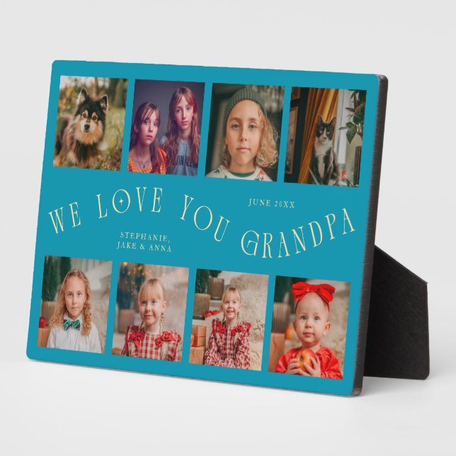 Placa Expositora Modern 8 Photo Grid Love You Grandpa Aqua Blue (Lado)