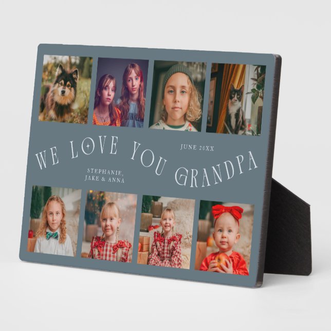 Placa Expositora Modern 8 Photo Grid Love You Grandpa Slate Blue (Lado)