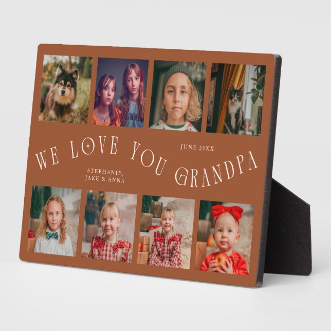 Placa Expositora Modern 8 Photo Grid Love You Grandpa Terracotta (Lado)