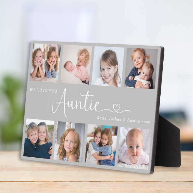 Placa Expositora Modern Auntie Photo Collage Heart Script (Subido por el creador)